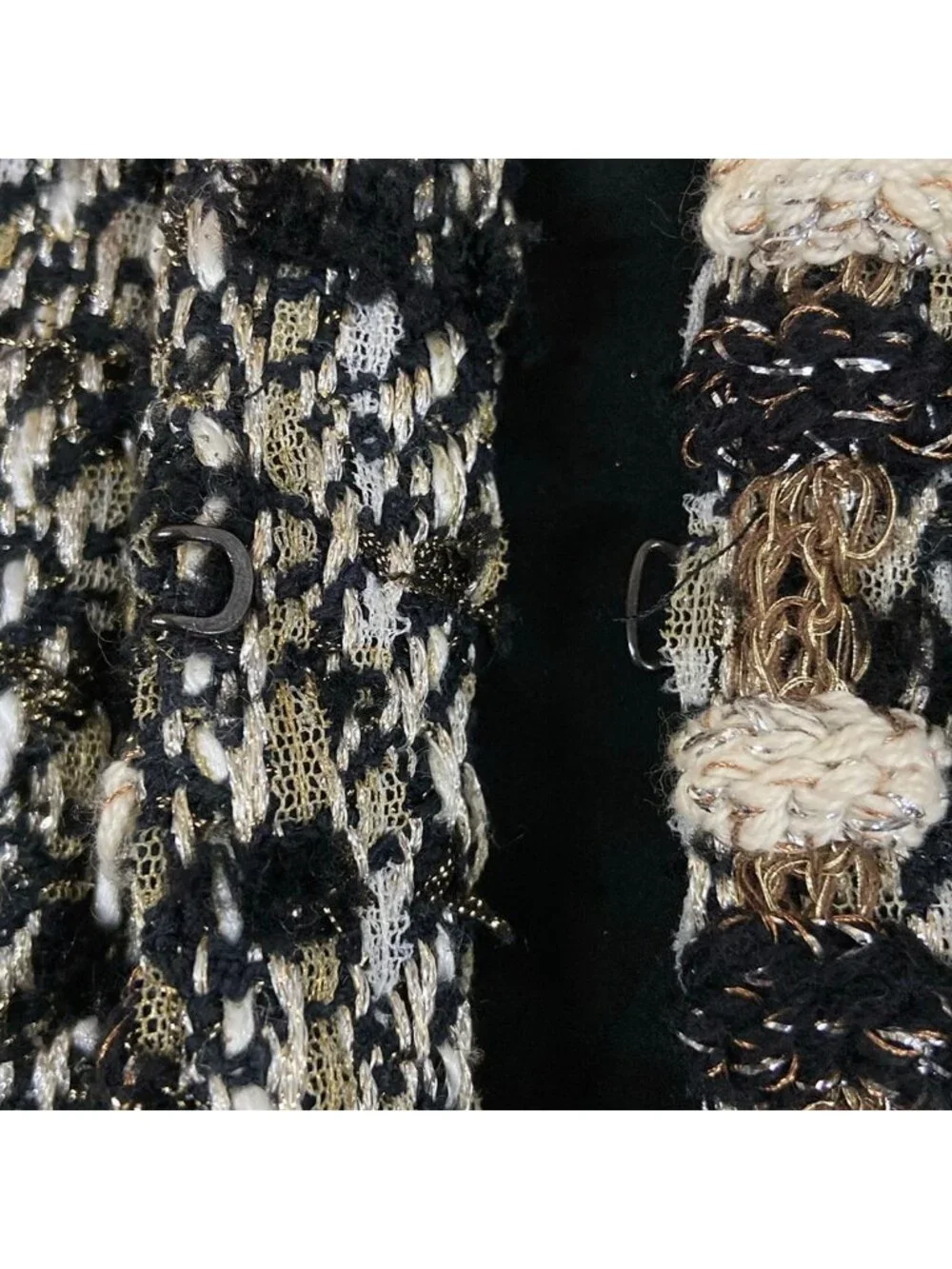 Chanel Skirt Suit S Black Gold Ivory Tweed Gripoix Cotton